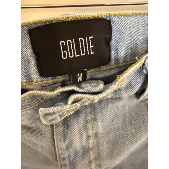 Goldie London Light Wash Denim Mini Skirt Raw Hem High Waist Size M - Picture 5 of 6